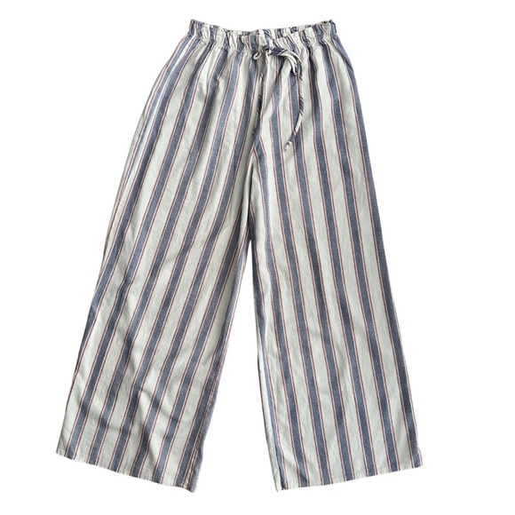Free Kisses Striped Wide Leg Linen Blend Pants Large Beach Resort Wear EUC - Picture 1 of 8